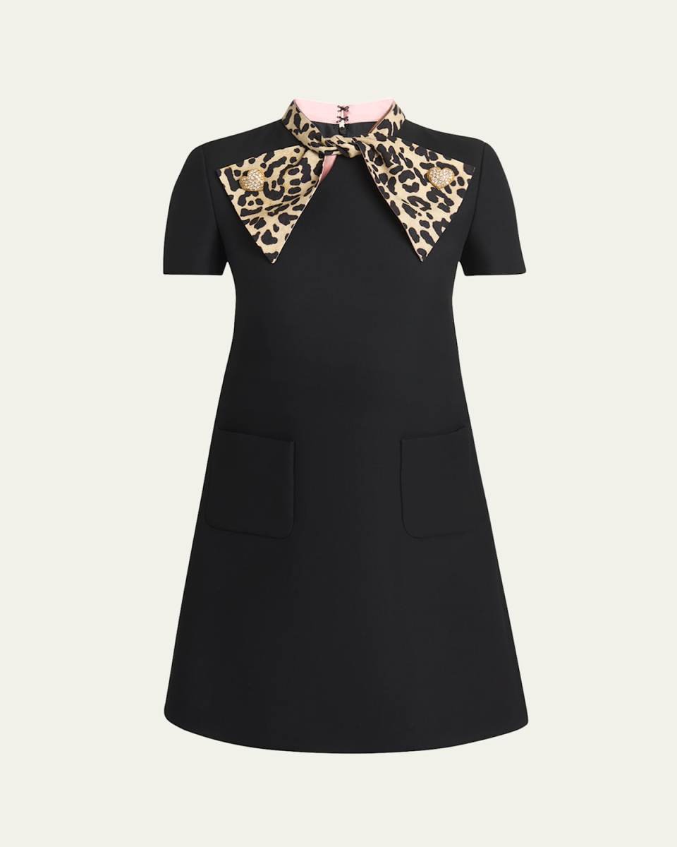 Leopard Bow Crepe Couture Mini Dress